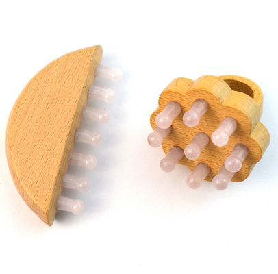 Wooden Rose Quartz Jade Guasha Hair Meridian Massage Comb Scalp Gua Sha Massager Hair Massage Comb with Gua Sha Function