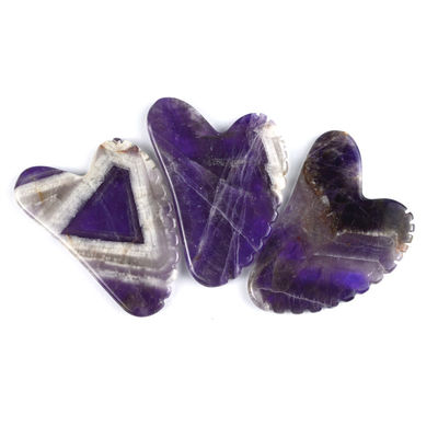 2024 Trending Massage Tools Heart Shape Natural Amethyst Gua Sha With Teeth Custom Logo Guasha Body Self Skin Care