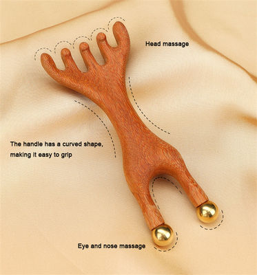 Red Deer Antler Shape Copper Scalp Meridian Massager Head Gua Sha Massage Comb for Contouring and Lifting Facial Features