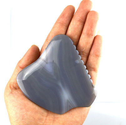 Custom Massage Scraping Therapy Tool 83g Grey Striped Agate Jade Gua Sha Stone for Face and Body