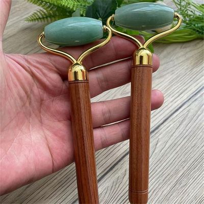 Green Aventurine Jade Face Roller Facial Skin Care Jade Massage Tool With Wooden Handle For Customized Logo Availabled