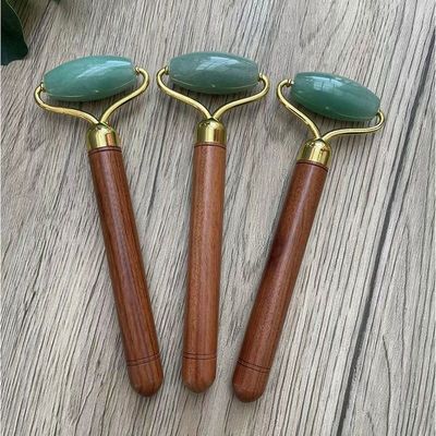 Green Aventurine Jade Face Roller Facial Skin Care Jade Massage Tool With Wooden Handle For Customized Logo Availabled