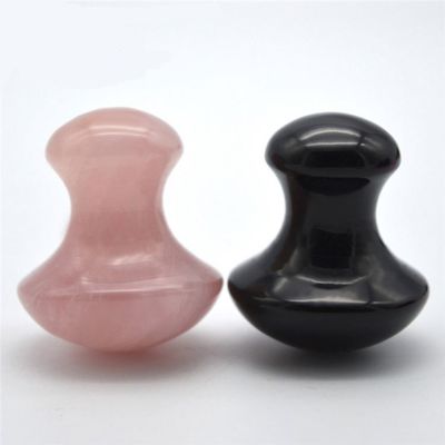 Portable Obsidian And Rose Quartz Mushroom Shape Gua Sha Massage Tool Set With ISO9001 Certification