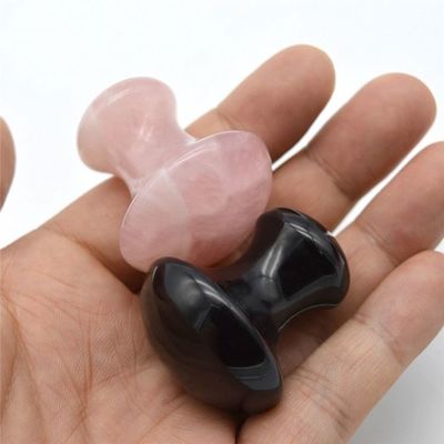 Portable Obsidian And Rose Quartz Mushroom Shape Gua Sha Massage Tool Set With ISO9001 Certification