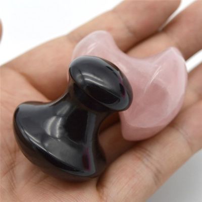Portable Obsidian And Rose Quartz Mushroom Shape Gua Sha Massage Tool Set With ISO9001 Certification