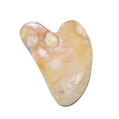 Cherry Blossom Agate Heart Shape Gua Sha Board Skin Care Massage Tool for Infrared Physiotherapy