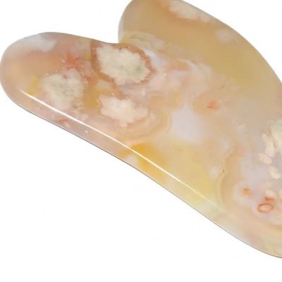 Cherry Blossom Agate Heart Shape Gua Sha Board Skin Care Massage Tool for Infrared Physiotherapy
