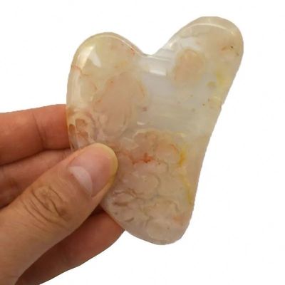 Cherry Blossom Agate Heart Shape Gua Sha Board Skin Care Massage Tool for Infrared Physiotherapy