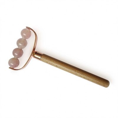 Facial Massager Portable Rose Quartz Single Head Facial Anti Wrinkle Roller Wooden Handle