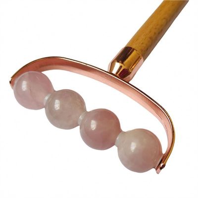 Facial Massager Portable Rose Quartz Single Head Facial Anti Wrinkle Roller Wooden Handle