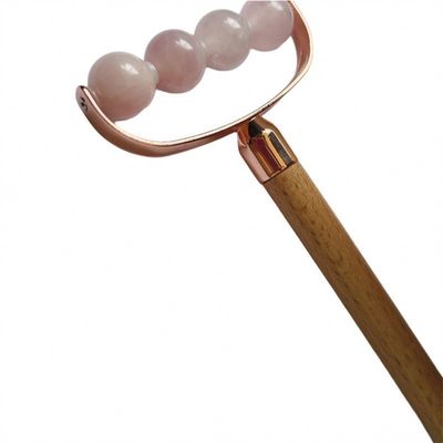 Facial Massager Portable Rose Quartz Single Head Facial Anti Wrinkle Roller Wooden Handle