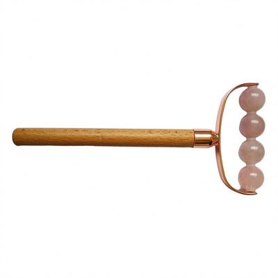 Facial Massager Portable Rose Quartz Single Head Facial Anti Wrinkle Roller Wooden Handle