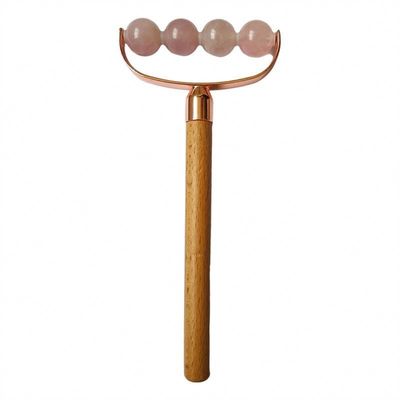 Facial Massager Portable Rose Quartz Single Head Facial Anti Wrinkle Roller Wooden Handle