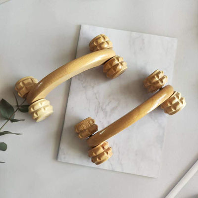 Handheld Four Solid Wood Roller Trolley with Handle Muscle Massage and Manual Guasha Body Health Care Tool