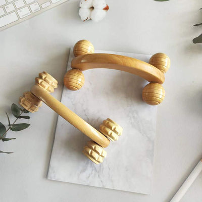 Handheld Four Solid Wood Roller Trolley with Handle Muscle Massage and Manual Guasha Body Health Care Tool