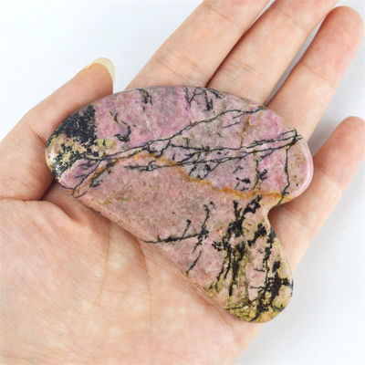 Muscle Massage Function Natural Heart Shape Rhodonite Stone Gua Sha Scraping Board for Facial Beauty and Body Skin Health Care Spa