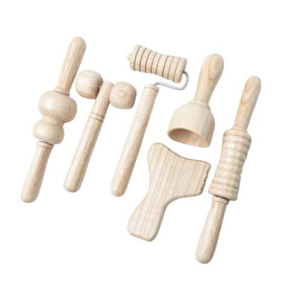 Brown Solid Wood Mini Massager Roller Massage Stick With Handle Six-piece Set Guasha Body Self Health Skin Care Tool Spa