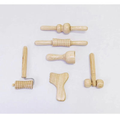 Brown Solid Wood Mini Massager Roller Massage Stick With Handle Six-piece Set Guasha Body Self Health Skin Care Tool Spa