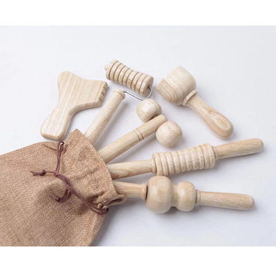 Brown Solid Wood Mini Massager Roller Massage Stick With Handle Six-piece Set Guasha Body Self Health Skin Care Tool Spa