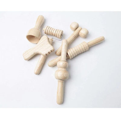 Brown Solid Wood Mini Massager Roller Massage Stick With Handle Six-piece Set Guasha Body Self Health Skin Care Tool Spa