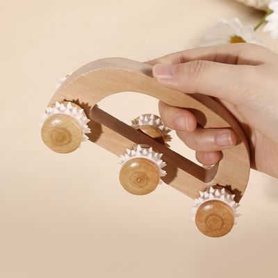Household Six-wheeled Solid Wood Roller Massage Trolley With Handle Manual Guasha Body Health Care Tool Relax Beauty Massager Body Massage