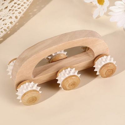 Household Six-wheeled Solid Wood Roller Massage Trolley With Handle Manual Guasha Body Health Care Tool Relax Beauty Massager Body Massage