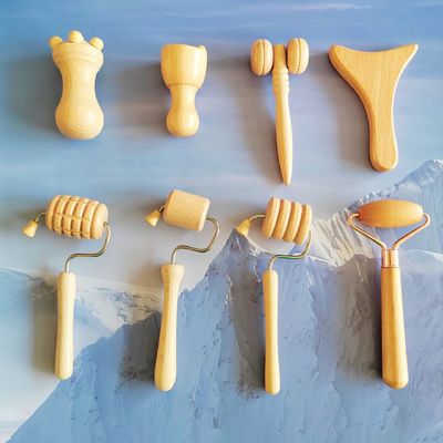 Customized Logo Availabled Beech Facial Mini Sculpting Tools Wood Therapy Face Massage Roller Sets Wooden Facial Therapy Kits