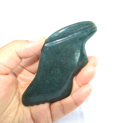 Dark Green Lightning Shape Natural Nephrite Hetian Jade Gua Sha Massage Tool for Custom Logo Self Skin Health Care Spa