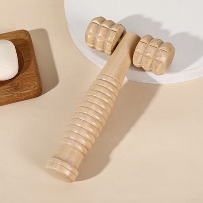 Customized Logo Availabled Brown Wood Double Roller Massage Stick for Self Health Care and Manual Guasha Body Treatment