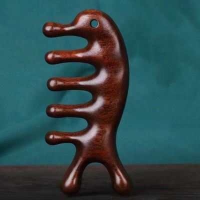 Customized Logo Availabled Brown Wide Tooth Head Scalp Massage Comb Manufacture Natural Wooden Sandalwood Gus Sha Comb