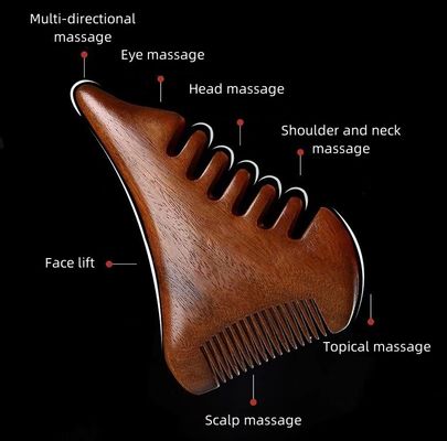 Brown Natural Sandalwood Gua Sha Scalp Massage Comb Wooden Guasha Tool for Head Body Relax Massager Hair Health Care Beauty