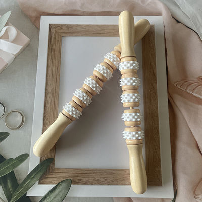 Five Wheels Wooden Gua Sha Massage Stick for Meridian Treatment and Body Relaxation