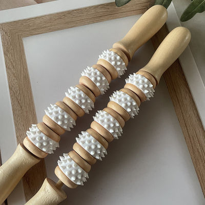 Five Wheels Wooden Gua Sha Massage Stick for Meridian Treatment and Body Relaxation