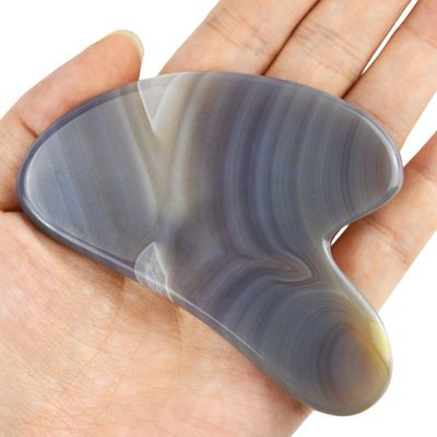 Massage Tools Skincare Face Guasha with 100% Real Natural Gray Agate Facial Guasha Tool and Grey Jade Gus Sha Stone Massager
