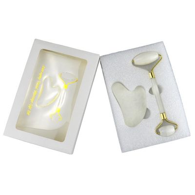 Body Massager Natural White Jade Stone Gua Sha Scraping Board Guasha Face Roller Gift Box Set Spa Massage Tool Skin Care Facial Beauty Routine