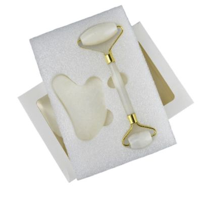 Body Massager Natural White Jade Stone Gua Sha Scraping Board Guasha Face Roller Gift Box Set Spa Massage Tool Skin Care Facial Beauty Routine