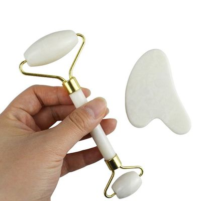 Body Massager Natural White Jade Stone Gua Sha Scraping Board Guasha Face Roller Gift Box Set Spa Massage Tool Skin Care Facial Beauty Routine