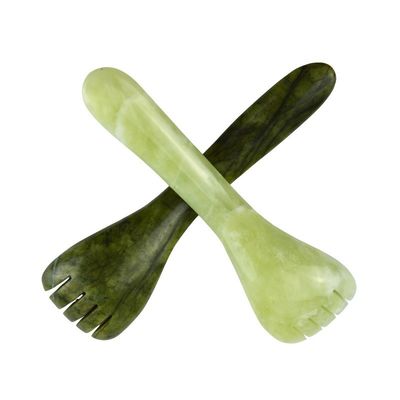 Customized Logo Availabled Light Green Xiuyan Jade Gua Sha Spoon Shape Acupuncture Pen for Eye Acupuncture Spoon Massager