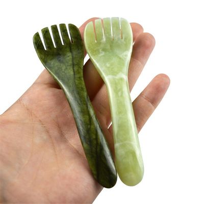 Customized Logo Availabled Light Green Xiuyan Jade Gua Sha Spoon Shape Acupuncture Pen for Eye Acupuncture Spoon Massager