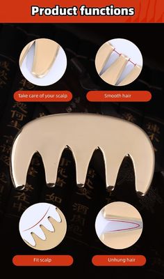 Copper Guasha Massage Tools Metal Brass Hair Gua sha Comb Acupuncture Scalping Point Apparatus for Head Acupuncture Comb