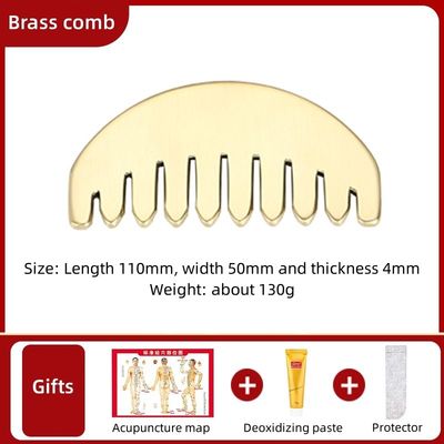 Gold Head Massage Equipment Pure Brass Guasha Natural Face Massager Wide-toothed Comb for Relaxation and Scraping Board