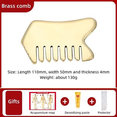Gold Head Massage Equipment Pure Brass Guasha Natural Face Massager Wide-toothed Comb for Relaxation and Scraping Board