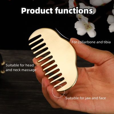 Gold Fine-tooth Natural Brass Gua Sha Board Scalp Massage Comb Guasha Stone Head Massager Hair Health Care Beauty Tool Home