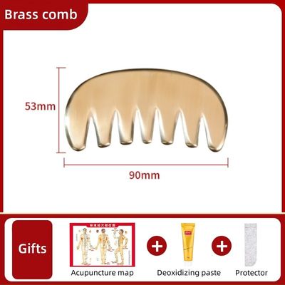 Massage Comb Seven-tooth Natural Brass Gua Sha Board Scalp Massager Guasha Tool Head Hair Health Care Salon Beauty Home
