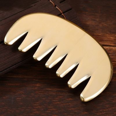 Massage Comb Seven-tooth Natural Brass Gua Sha Board Scalp Massager Guasha Tool Head Hair Health Care Salon Beauty Home