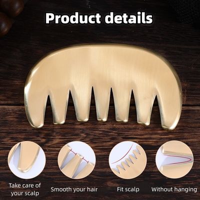 Massage Comb Seven-tooth Natural Brass Gua Sha Board Scalp Massager Guasha Tool Head Hair Health Care Salon Beauty Home