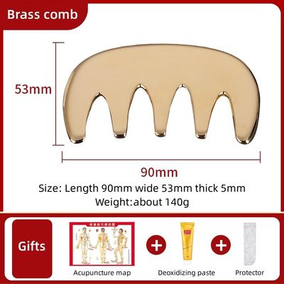 Five-tooth Natural Brass Gua Sha Board Body Massage Comb Scalp Guasha Tool Head Massager Hair Health Care Salon Beauty Home