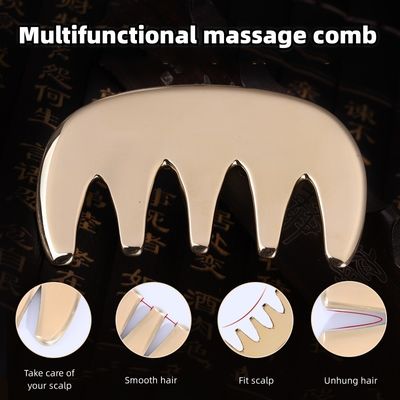 Five-tooth Natural Brass Gua Sha Board Body Massage Comb Scalp Guasha Tool Head Massager Hair Health Care Salon Beauty Home