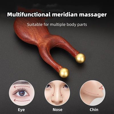 Double-end Brass Sandalwood Manual Reflexology Guasha Massage Tool for Eye Nose Body Gua Sha Care Therapy Tissue Massage Stick
