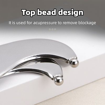 Silver Gua Sha Scalp Massage Board made of 304 Stainless Steel for Muscle Fascial Relaxation and Sport Fitness